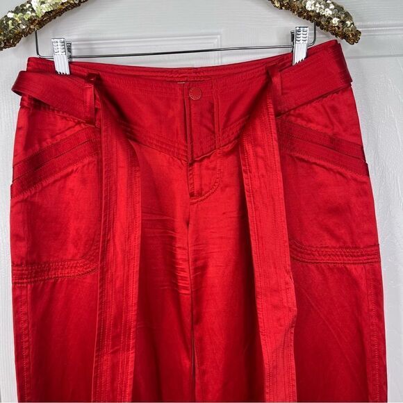 Sz 4 Armani Exchange Red Silk Blend Wide Leg Pants - Picture 5 of 17